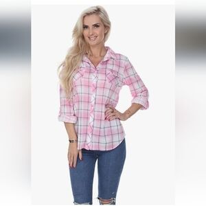 Pink Plaid Stretchy Women's Top NWOT